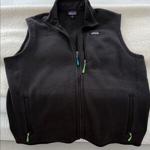 Patagonia Black Fleece better sweater Vest with Blue and Green Zippers